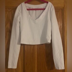 Long Sleeve Cropped V Neck White XS